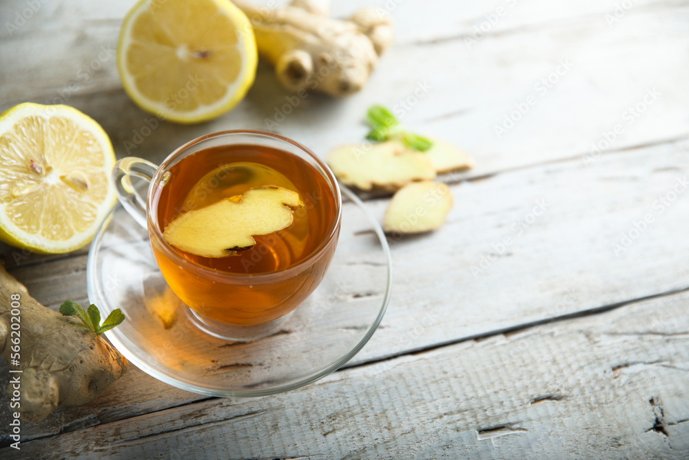 Healthy warming ginger tea with lemon Healthy warming ginger tea with lemon