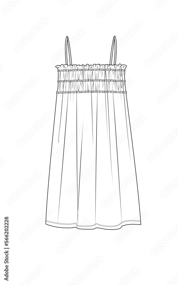 Obraz premium woman thin strap shirred summer dress technical drawing vector