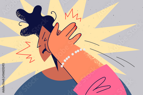 Woman give face slap to unhappy man 