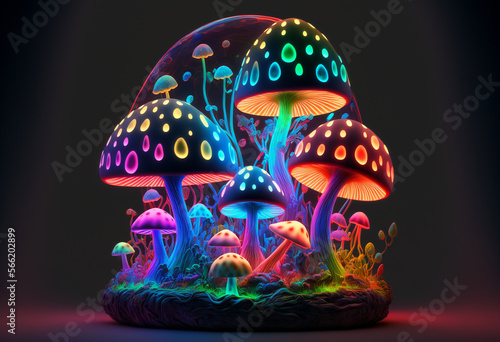 Ai-Generated 3D Neon Artistic Render of a Vibrant, Unique, and Creative Fantasy Surreal Psychedelic Visual Artwork