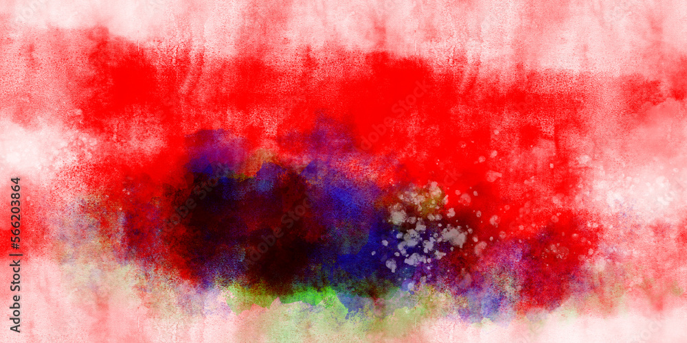Watercolour art hand paint red and blue background