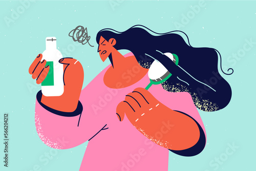 Unhappy woman dissatisfied with bad quality beauty product 