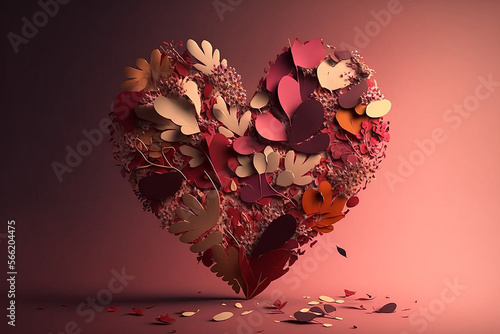 Coeur en pétales de fleurs roses (AI)