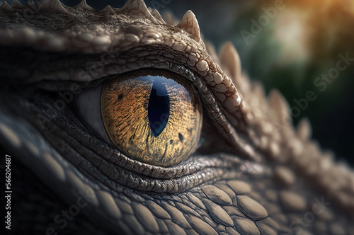 A closeup of a crocodile s eye. Generative AI.