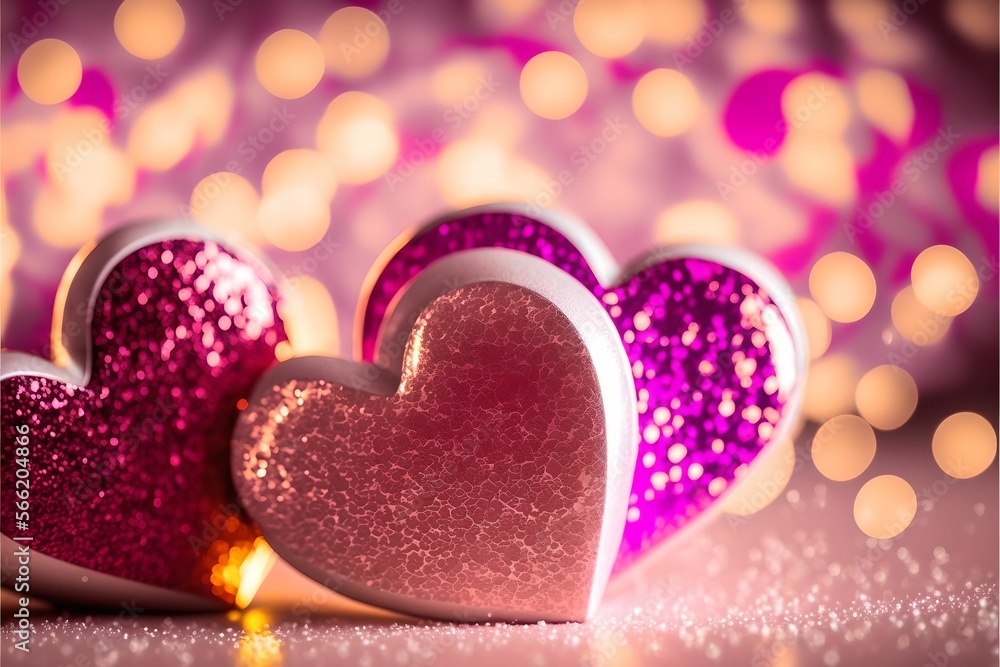 shiny pink hearts bokeh lights abstract background, Generative AI shiny pink hearts bokeh lights abstract background, Generative AI