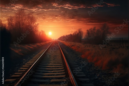 Golden Hour on the Tracks: Stunning Sunset View of Railway Lines