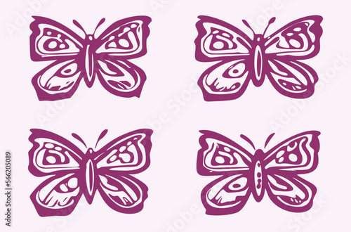 Quirky butterfly vector icon set. Whimsical naive bug motif.