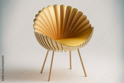 A new unique simple chair design wood and metal scallo. Generative AI photo