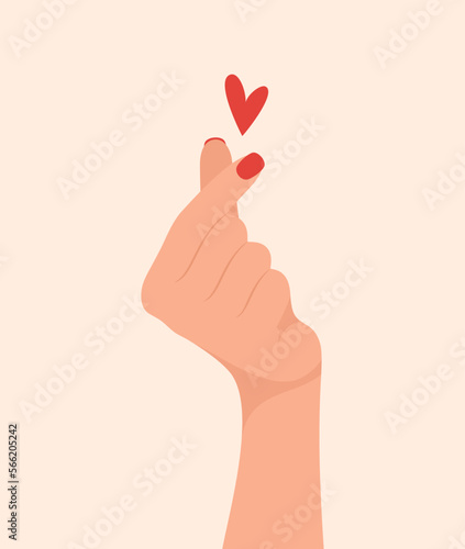 Female hand showing heart or love sign with fingers. Vector illustration im flat style