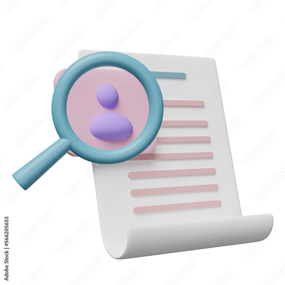 3d Id card with magnifying glass, checklist paper, clipboard isolated. recruitment staff, human resources, job search, job application concept, 3d render illustration 3d Id card with magnifying glass, checklist paper, clipboard isolated. recruitment staff, human resources, job search, job application concept, 3d render illustration