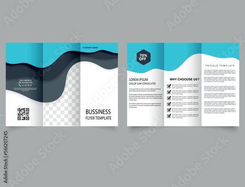 Papercut Trifold brochure. Blue simple brochure for design. Flyer design for advertising.