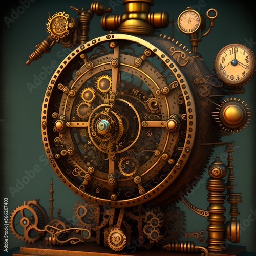 Retro Steampunk Clockwork, Generative AI Illustration