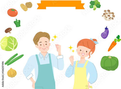 家族で楽しく料理をするイメージイラスト素材