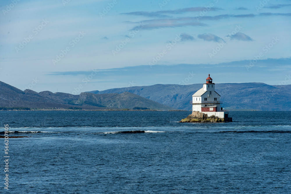 A lighthouse on a sunny day in central Norway on the way to Selje A lighthouse on a sunny day in central Norway on the way to Selje
