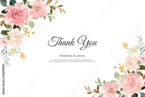 Thank you card with peach rose watercolor