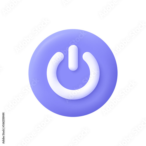 Push power round button. Start, off and on button. 3d vector icon. Cartoon minimal style.
