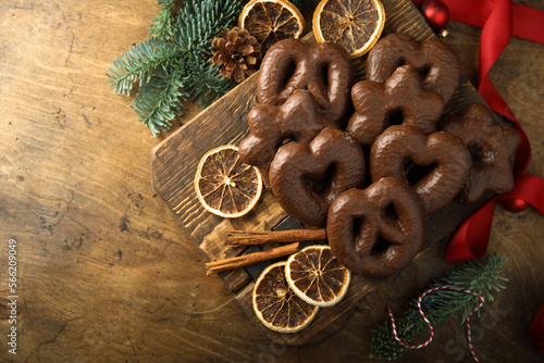 Traditional gingerbread covered with chocolate