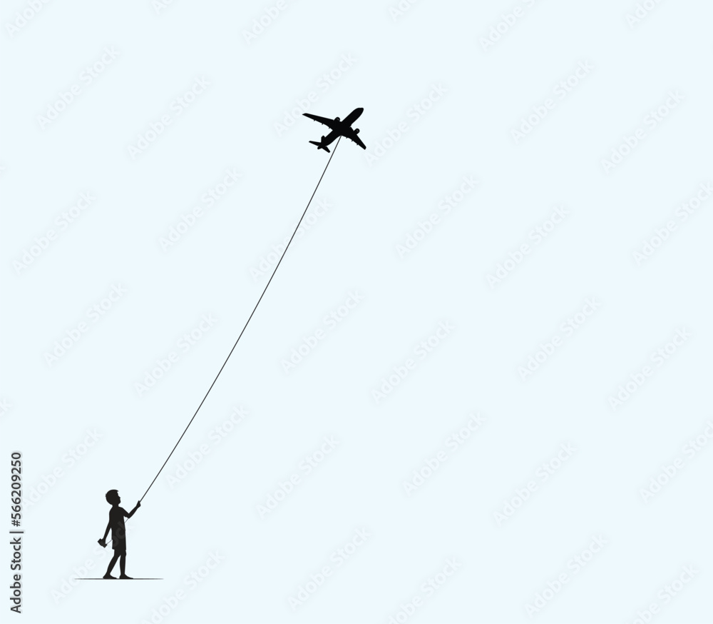 Dreaming boy Concept idea. flying airplane. vector illustrations. Dreaming boy Concept idea. flying airplane. vector illustrations.