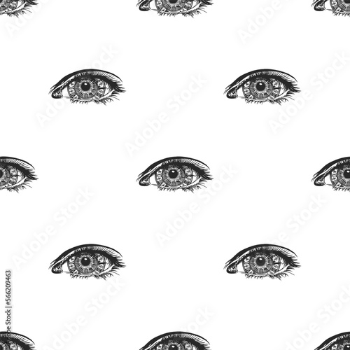 Steampunk woman eye - seamless pattern. Vector