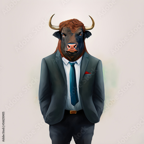 Portrait of a fitness Buffalo  wearing business dress, generative ai © Mushfiq