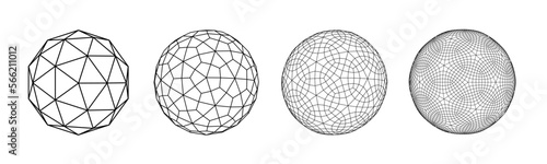 Wireframe Sphere with connected lines PNG. Abstract 3d grid design. Technology style. Different structure of the grid frame.