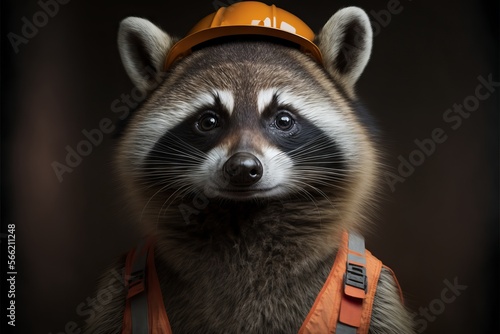 Raccoon - Close up portrait - Construction worker - Generative AI