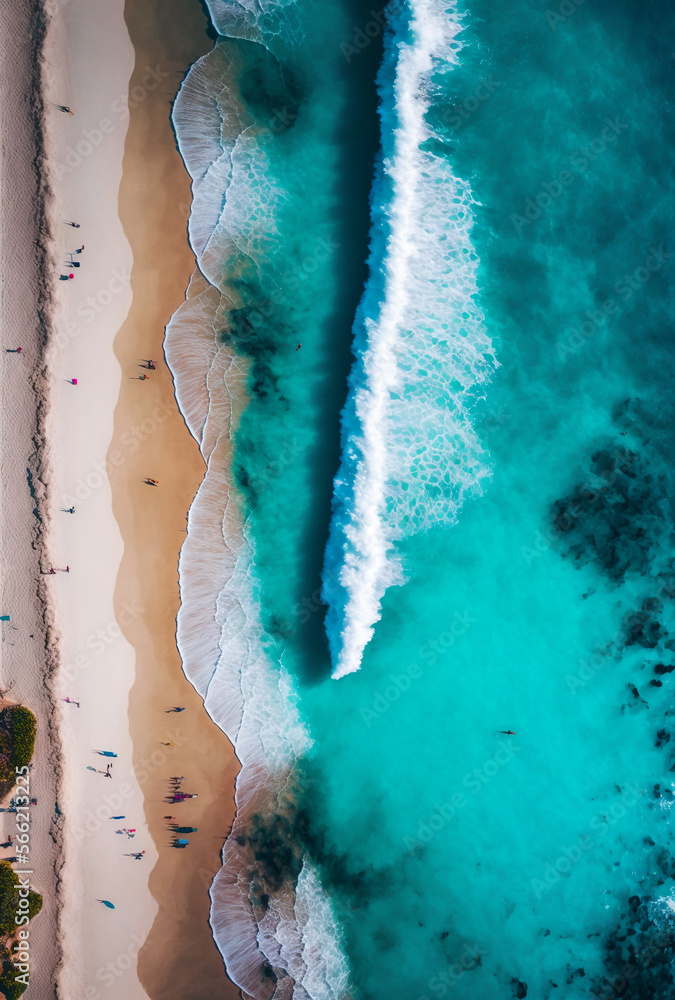 Top-down aerial view of beach shore generative AI