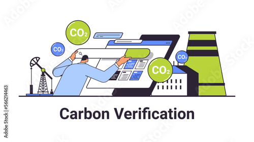 carbon verification concept businessman using search bar responsibility of co2 emission environment strategy concept