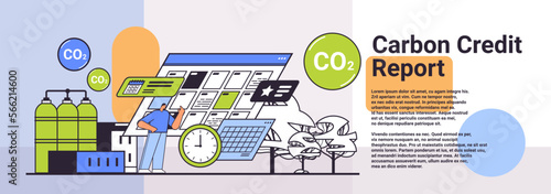 businessman making carbon credit report responsibility of co2 emission environment strategy sustainable ESG development