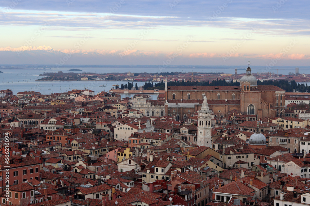 Architecture of Venice, Italy. City view from above. Romantic holidays destinations concept. 