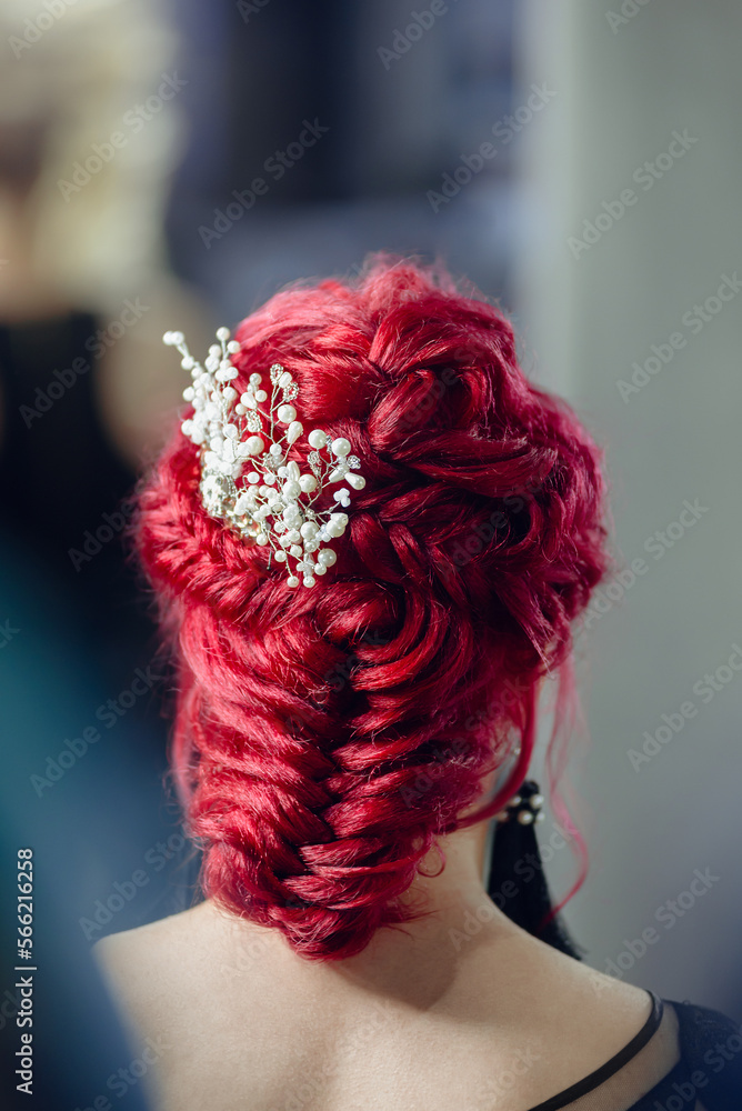 Female model with beautiful elegant bridal hairstyle for wedding
