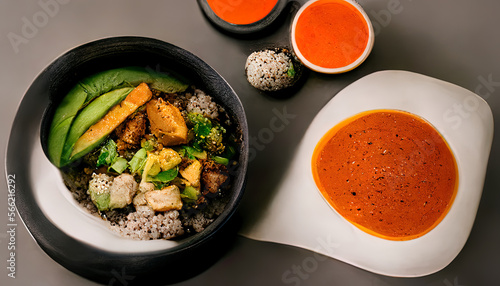 Bowl Buddha. Buckwheat, pumpkin, chicken fillet, avocado food