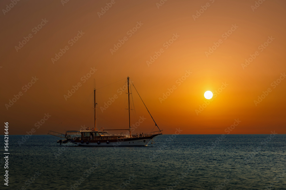 Yacht in Sea of Marmara near Istanbul at sunset.