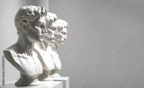 Three white marble statues