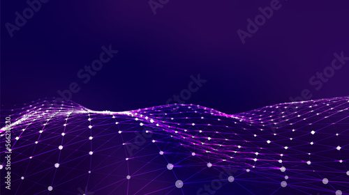 Futuristic moving wave. Digital background with moving glowing particles and lines. Big data visualization. Vector illustration.