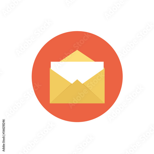 E-mail icon in a red circle. E-mail vector and postcard concept.