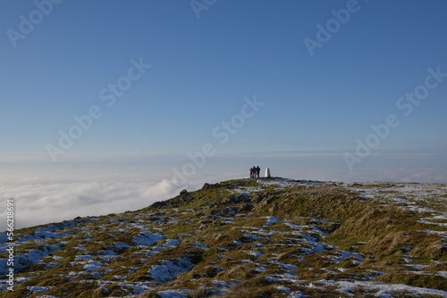 a view from the top of Clee hill on a foggy day where the fog has settled in the valley