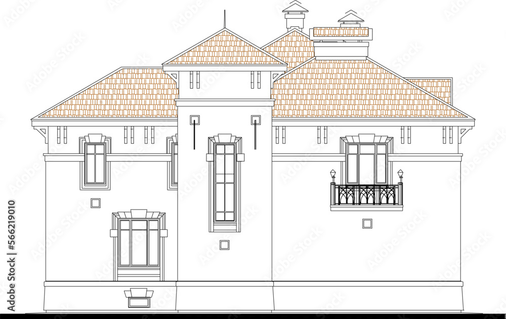 Vector illustration sketch of vintage classic stately palace house with tower