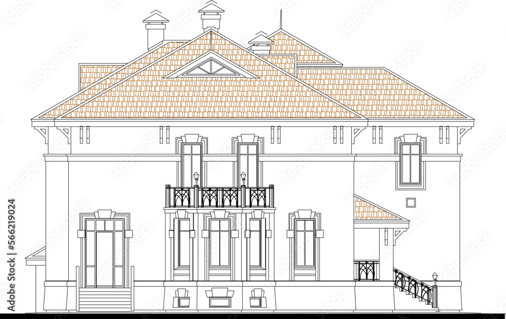 Vector illustration sketch of vintage classic stately palace house with tower