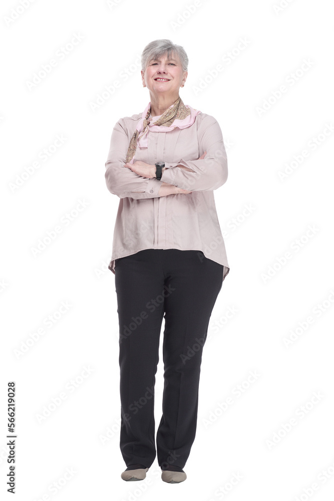 cute old woman shopper in casual clothes. isolated on a white background. cute old woman shopper in casual clothes. isolated on a white background.