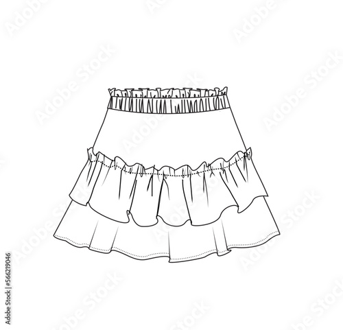 woman summer high waist ruffle short skirt technical drawing vector 
