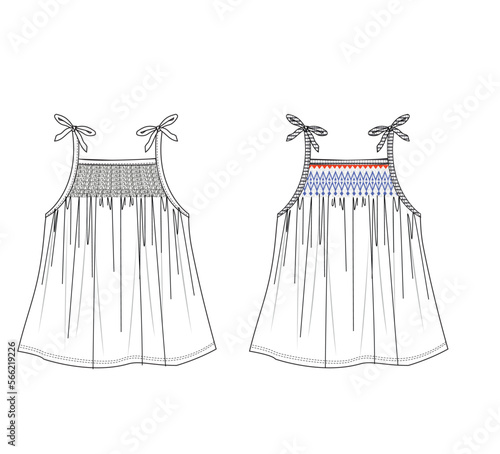 woman embroidery detail,front shirred, tie strap top fashion vector