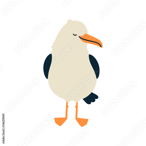 Cute seagull character. Isolated on white background. Cartoon hand drawn vector illustration.
