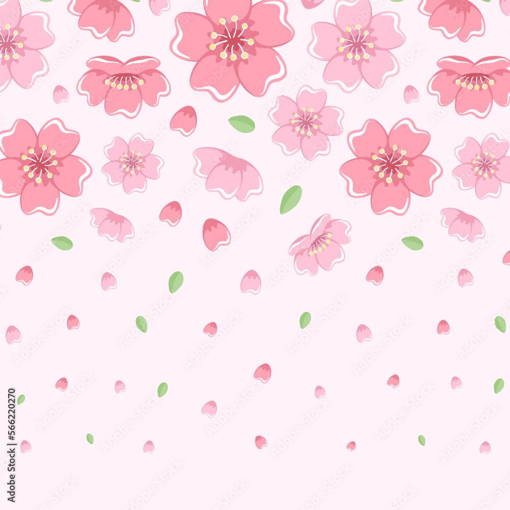 Cherry Blossom Banner Background. Falling Petals and Leaves Illustration.