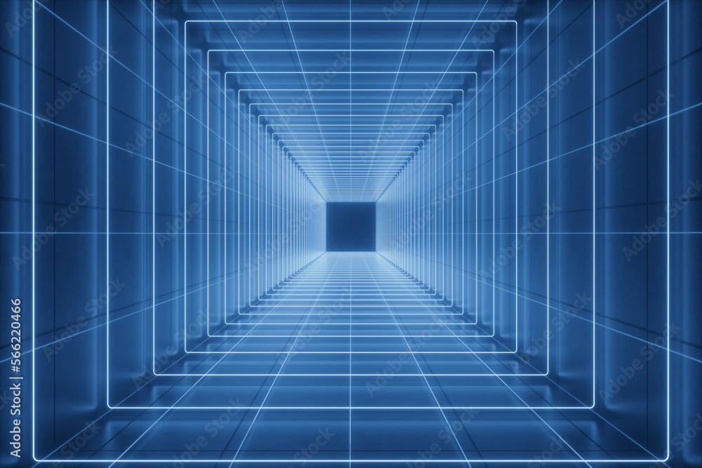 3d rendering neon tunnel space 3d rendering neon tunnel space