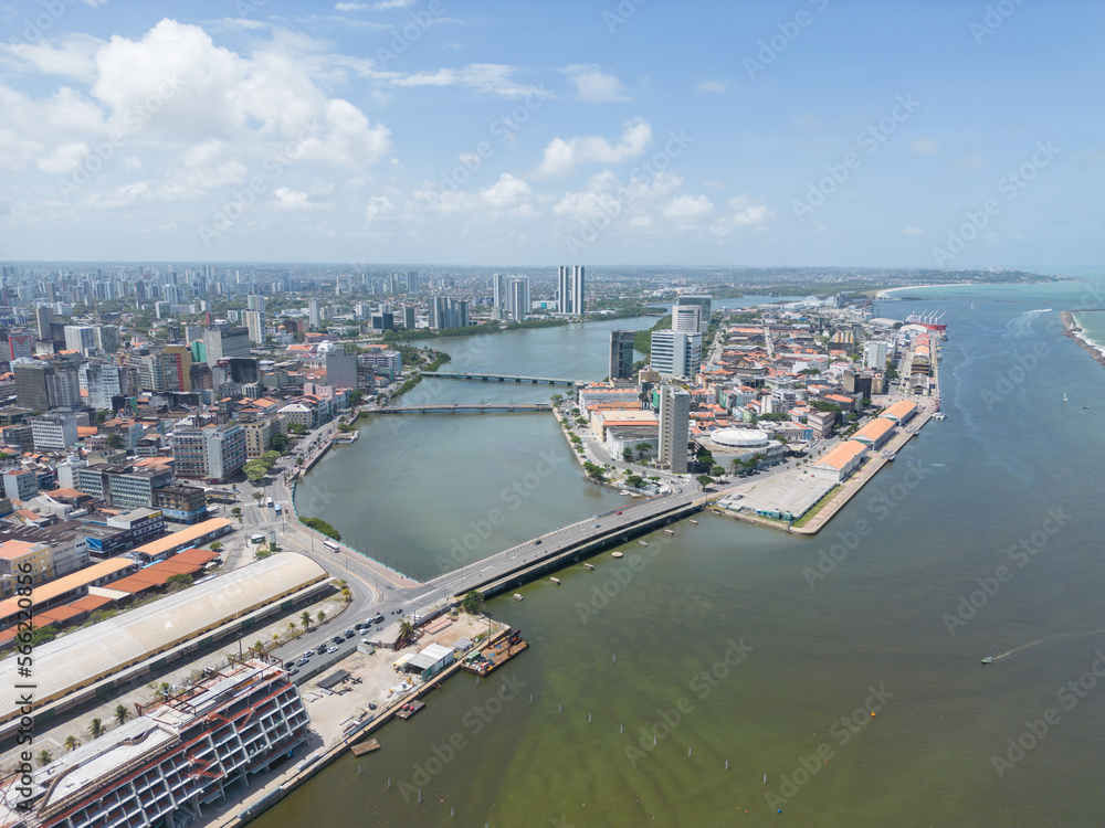 Aerial view of old landmark ground zero in the city of recife, pernambuco, brazil
