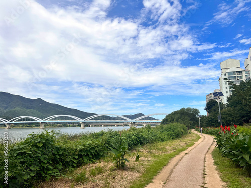 a lakefront in clear sky