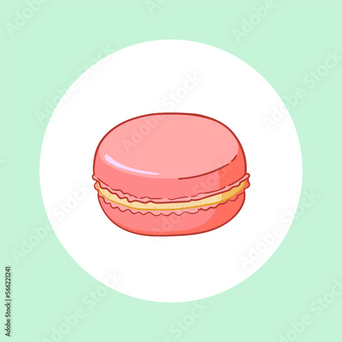 Pink macaron on mint background. Vector illustration. Sweet dessert poster.