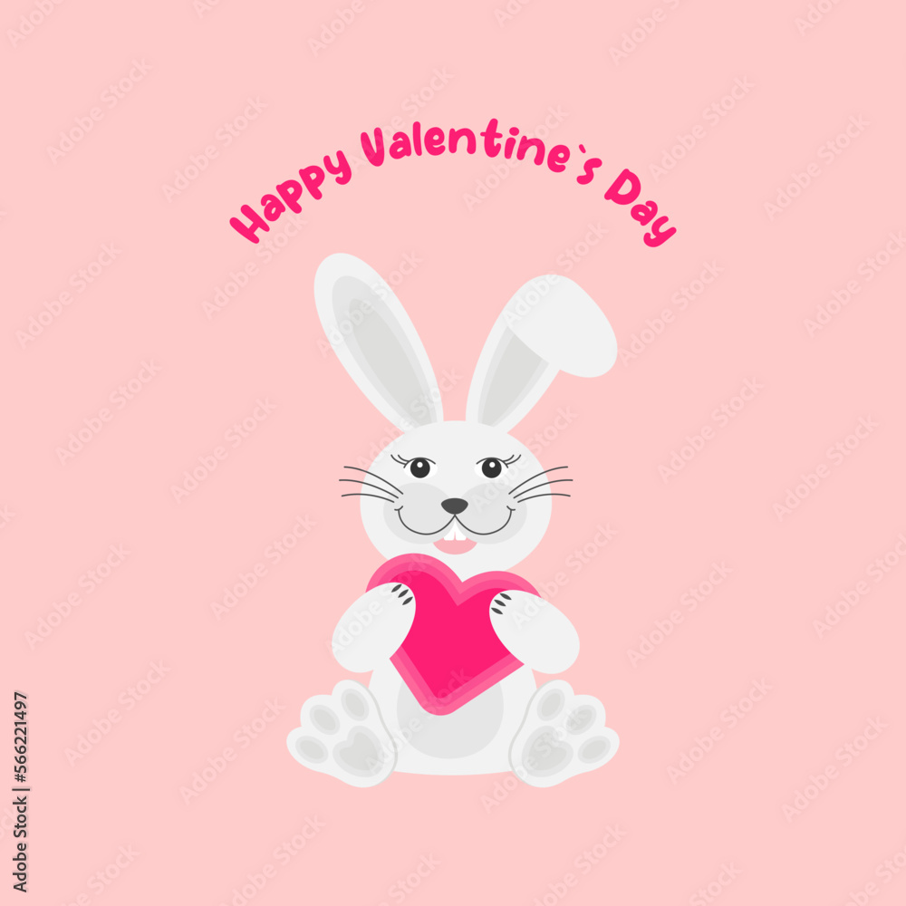 Cute rabbit with heart . Valentines Day greeting card, Illustration of Love and Valentine`s day. Vector illustration in cartoon flat style. Cute rabbit with heart . Valentines Day greeting card, Illustration of Love and Valentine`s day. Vector illustration in cartoon flat style.