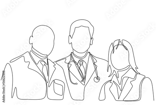 continuous vector line drawing of team of doctors